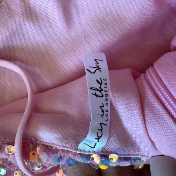 Lucy in the Sky Pink Sequin Mini Dress Criss Cross Back XS - Picture 3 of 4